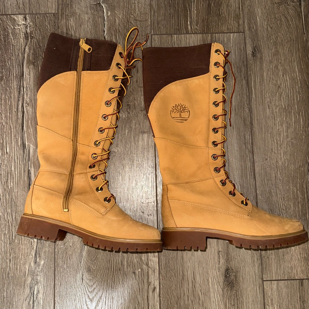 Timberland Women's Wheat and Brown Tall Lace-Up Boots